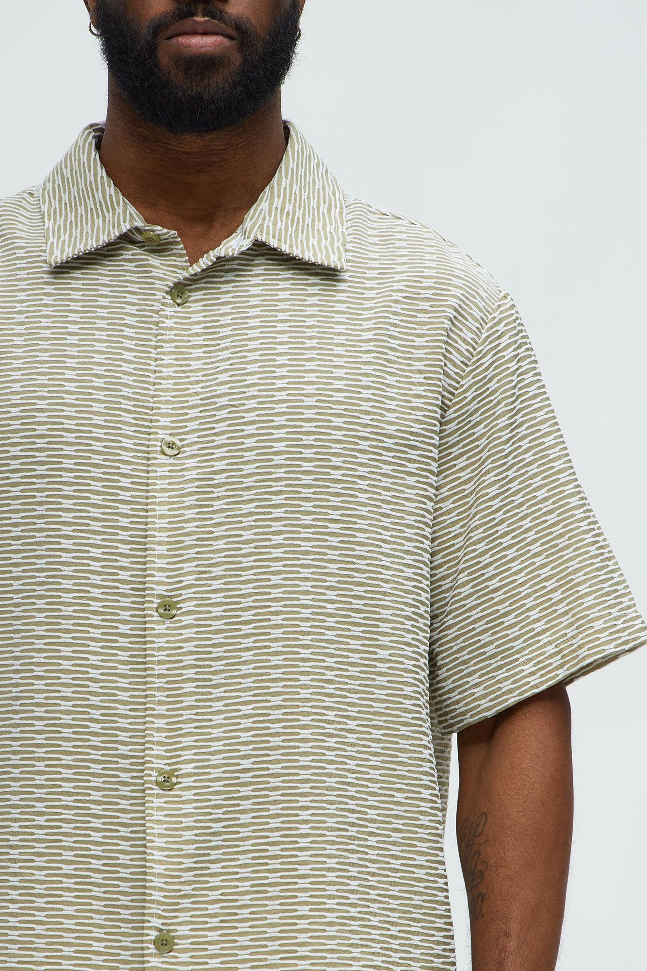 Textured Chenille Pattern Button Up Shirt - Green/combo Product Image