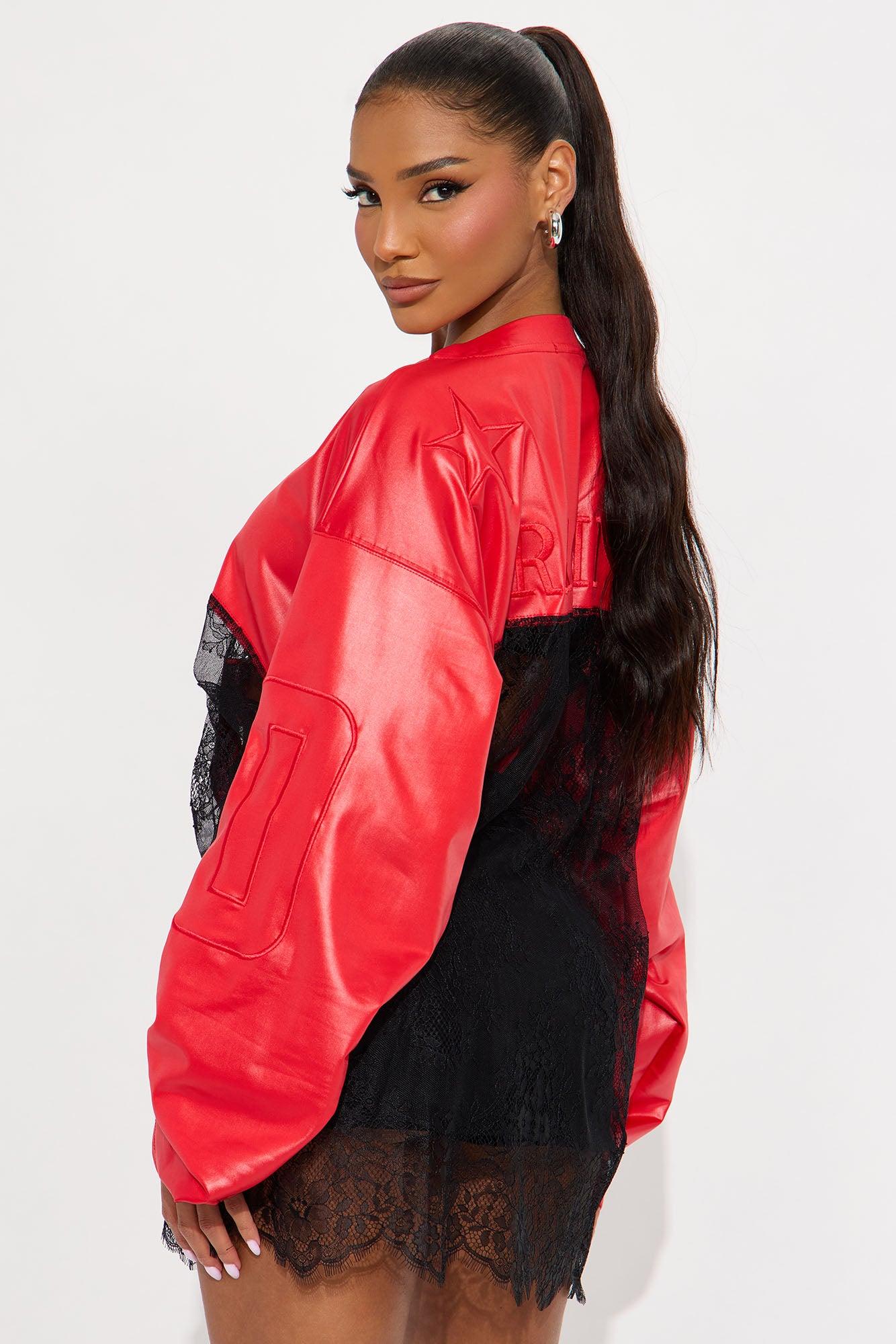 Best Of The Best Rhinestone Lace Jersey Top - Red Female Product Image