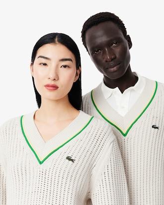 V Neck Striped Tennis Sweater Product Image