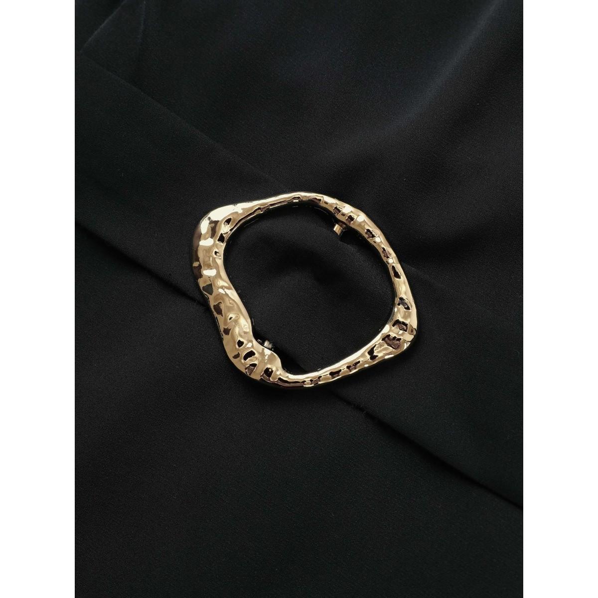 Plus Size Black V Neck Metal Detail Wrap Blouse Women At the Office Half Sleeve Overlap Collar Work Blouses BloomChic 18-20/2X Product Image