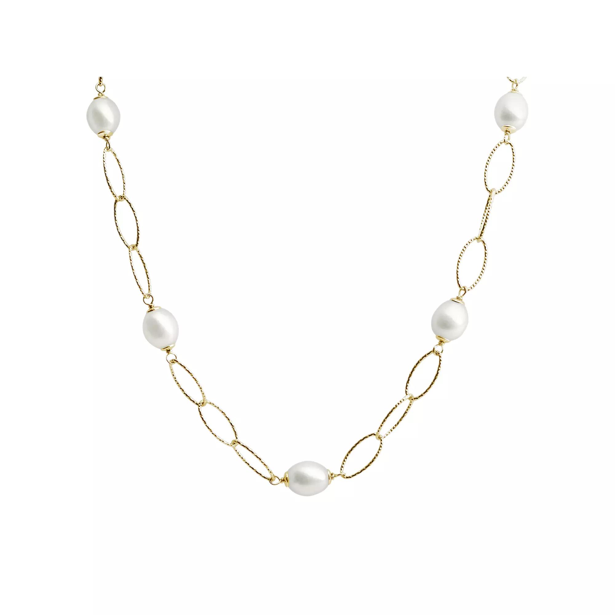 PearLustre by Imperial 14k Gold Over Silver Freshwater Cultured Pearl Station Necklace, Womens Gold Tone Product Image