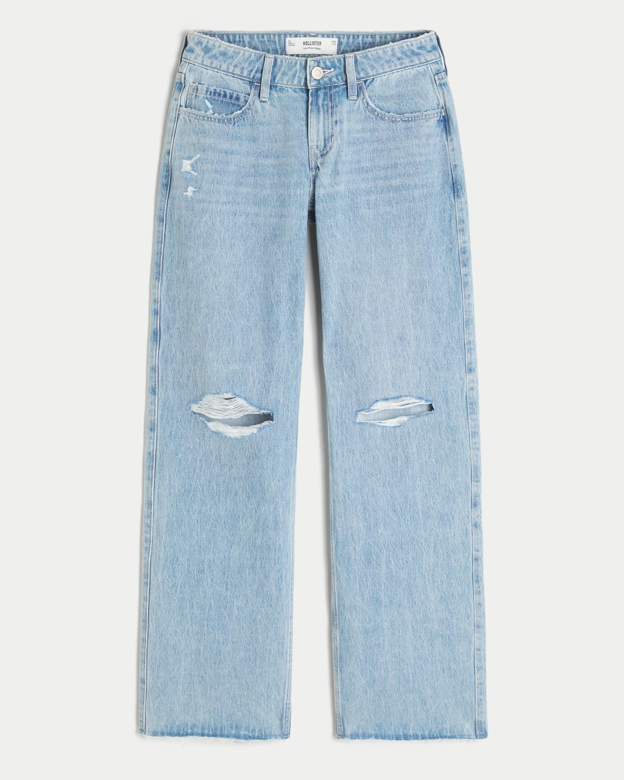 Low-Rise Ripped Light Wash Baggy Jeans Product Image