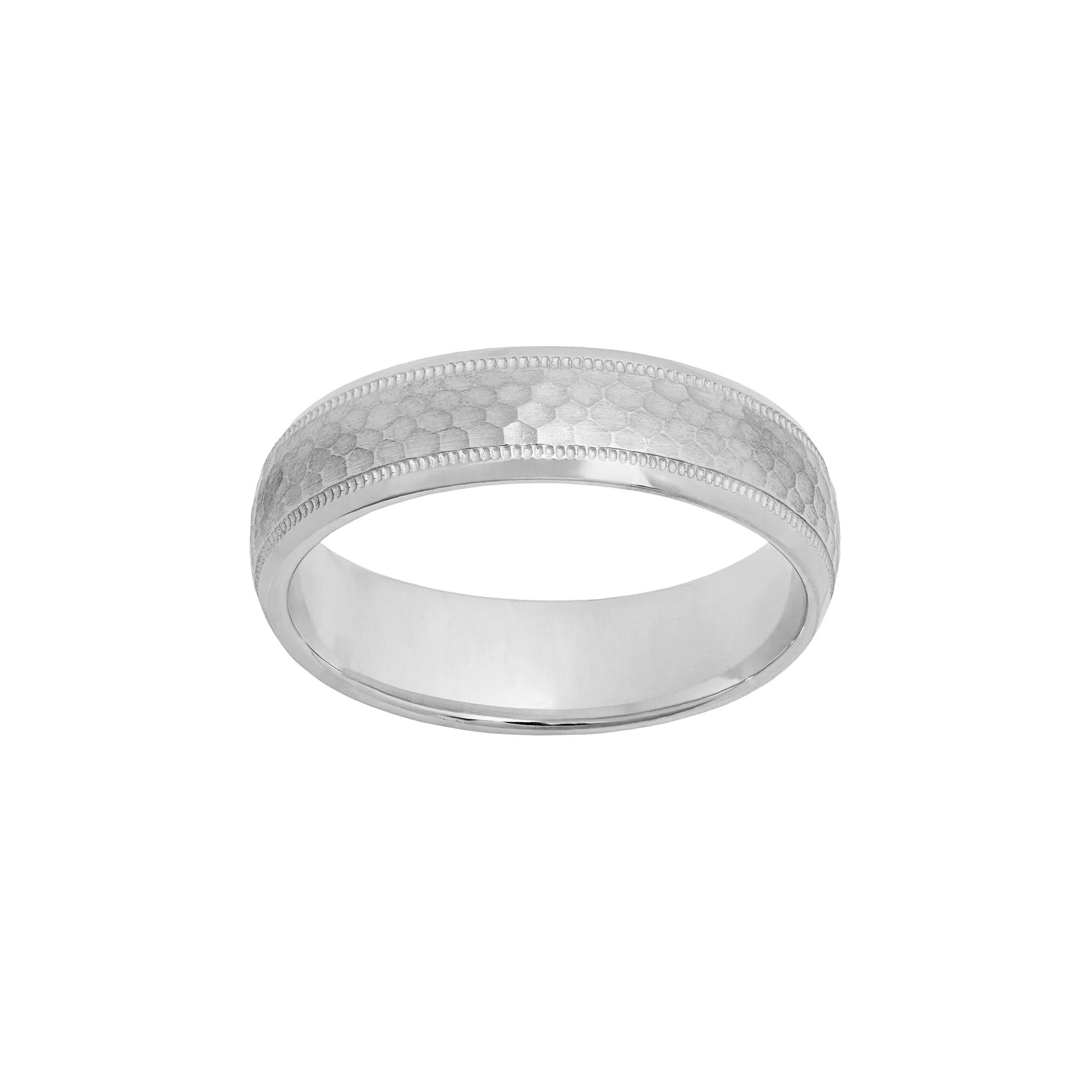 Sterling Silver Hammered Wedding Band - Men, Men's, Size: 14, Grey Product Image