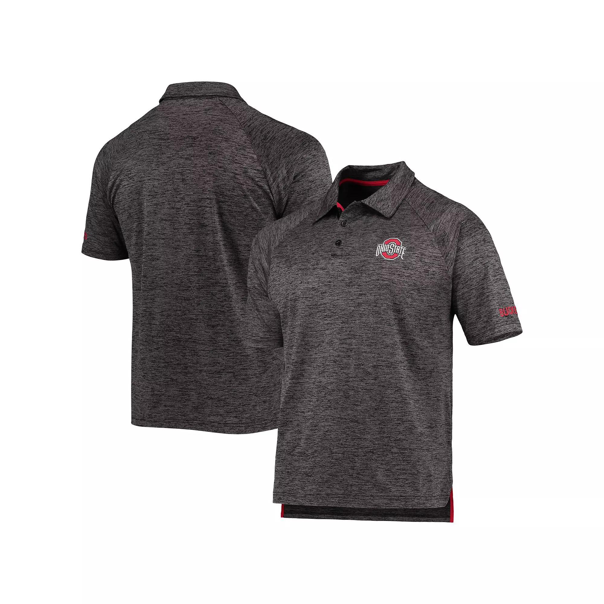 Men's Colosseum Heathered Black Ohio State Buckeyes Down Swing Raglan Polo,  Product Image