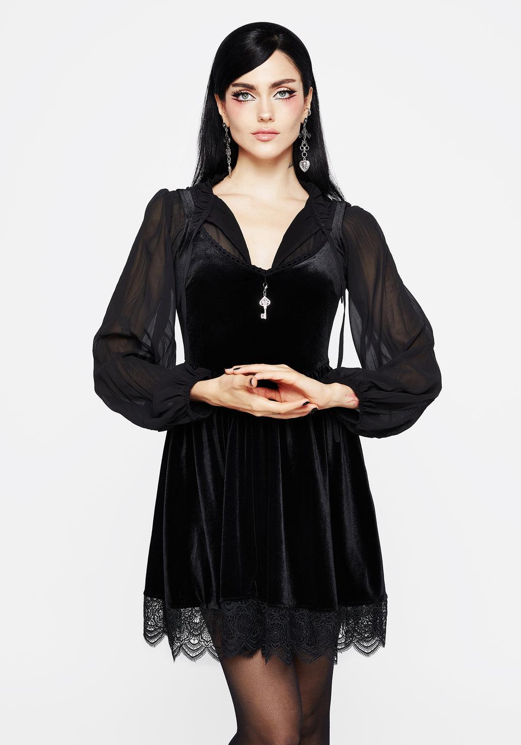 Orbweb Lace Hem Velour Mini Dress Product Image