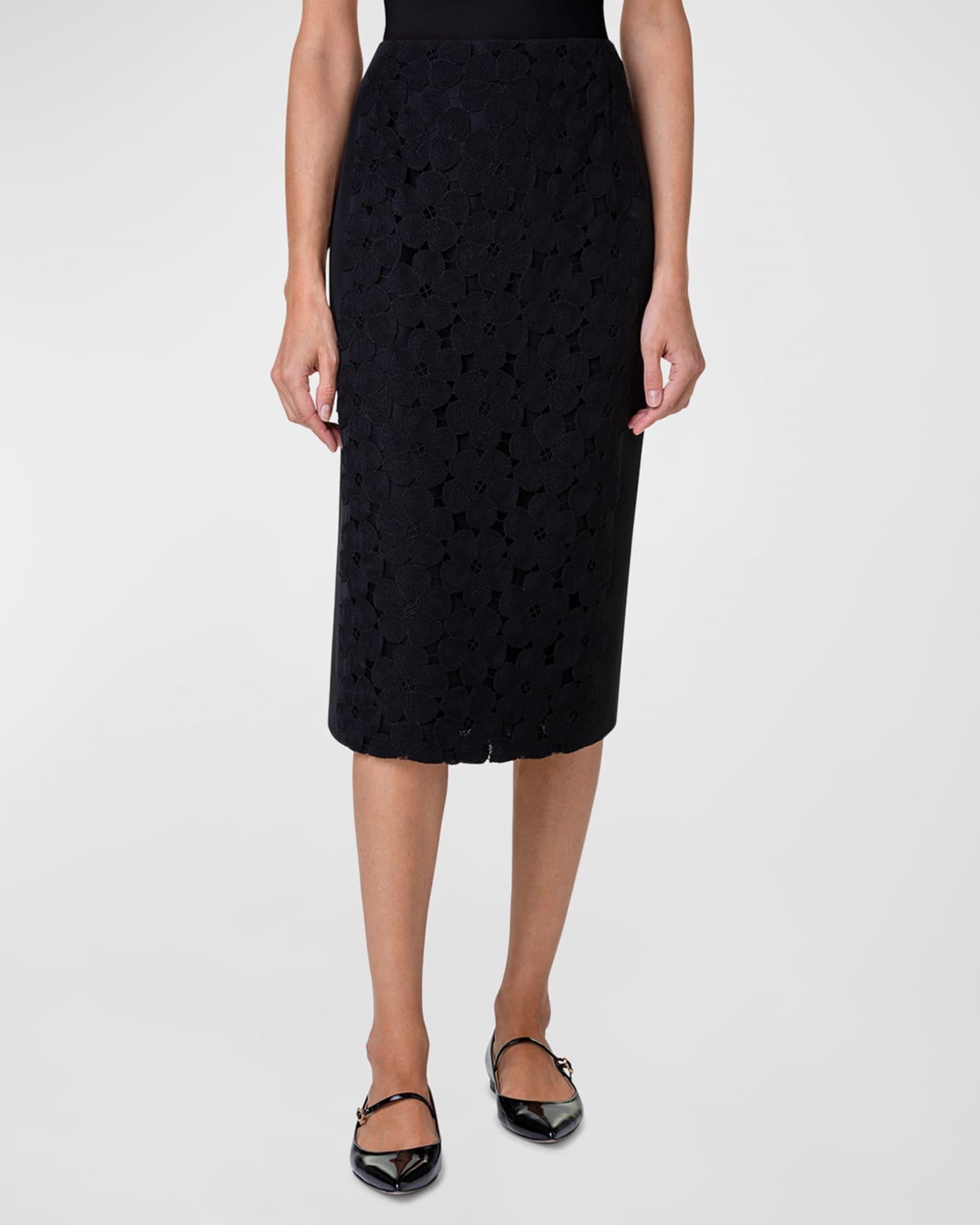 Anemone Embroidered Crepe Pencil Skirt Product Image
