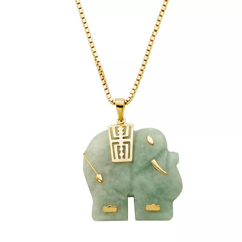 Dynasty Jade 18k Gold over Sterling Silver Genuine Jade Carved Elephant Pendant Necklace, Women's, Size: 18", Gold Tone Product Image