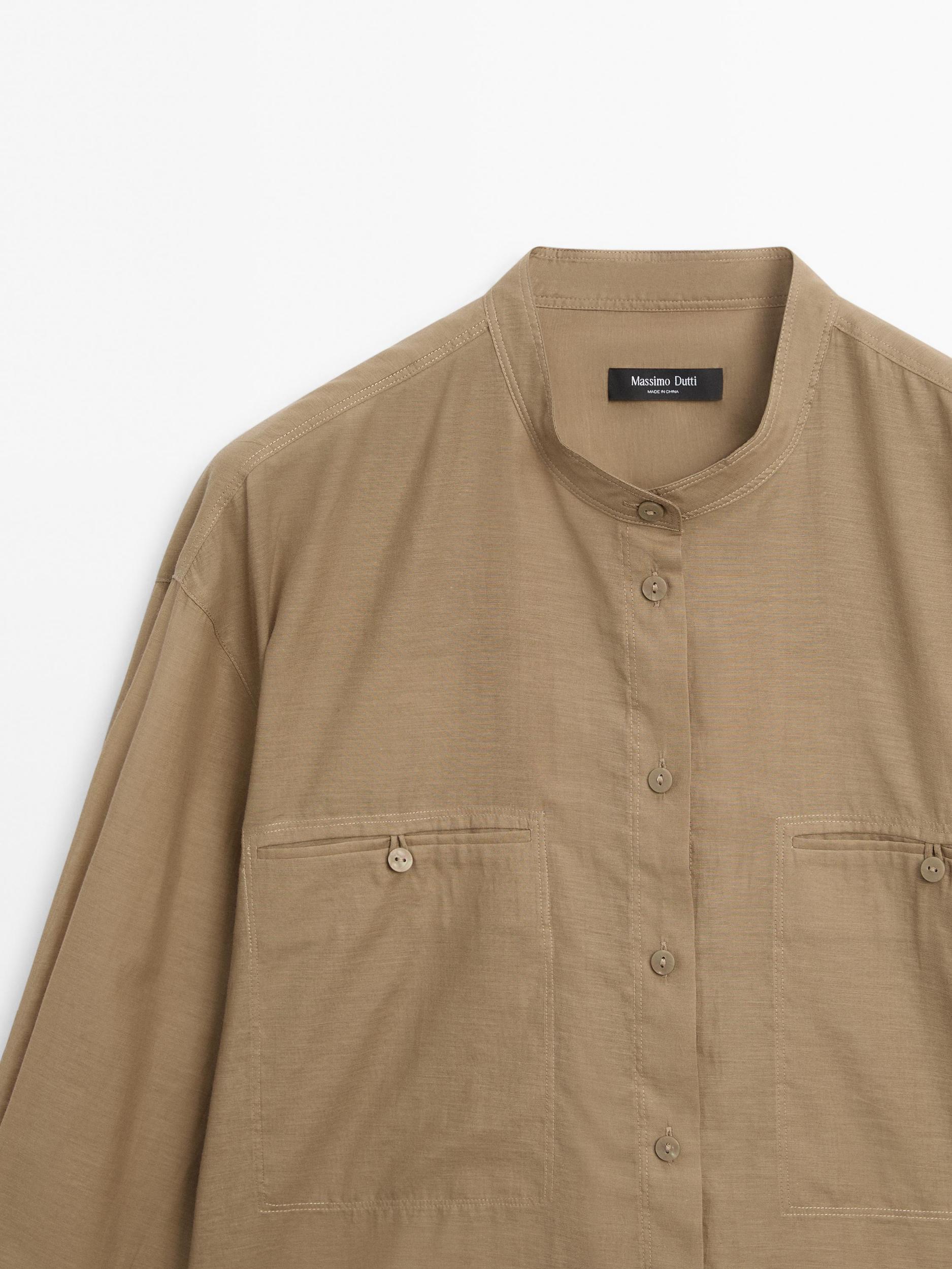 Long shirt with stand collar Product Image