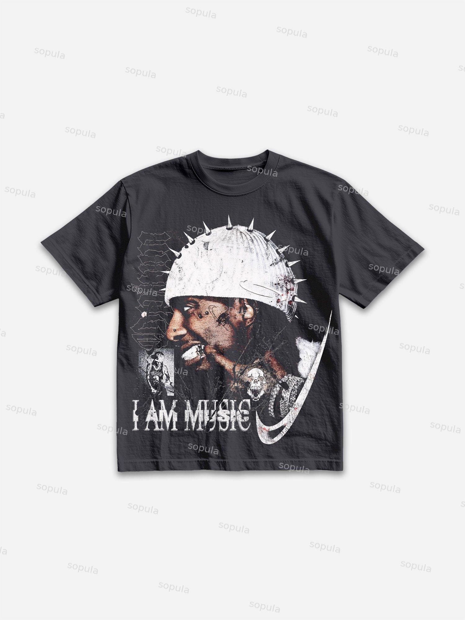 I Am Music Street Portrait Graphic Cotton T-shirt Product Image