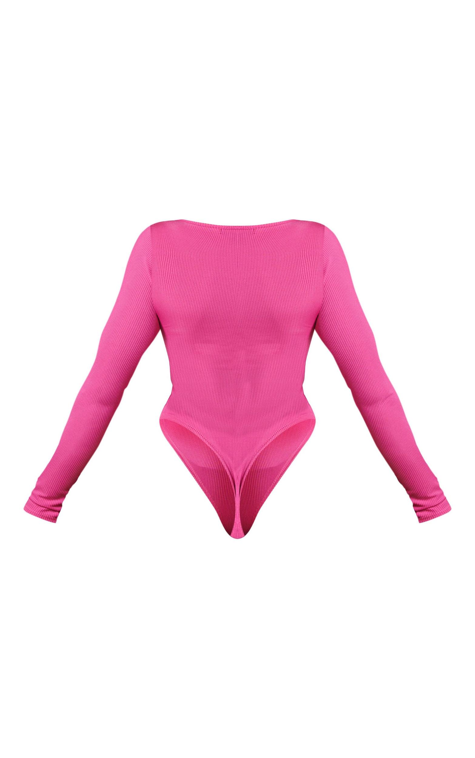 Shape Hot Pink Rib Long Sleeve Square Neck Bodysuit Product Image