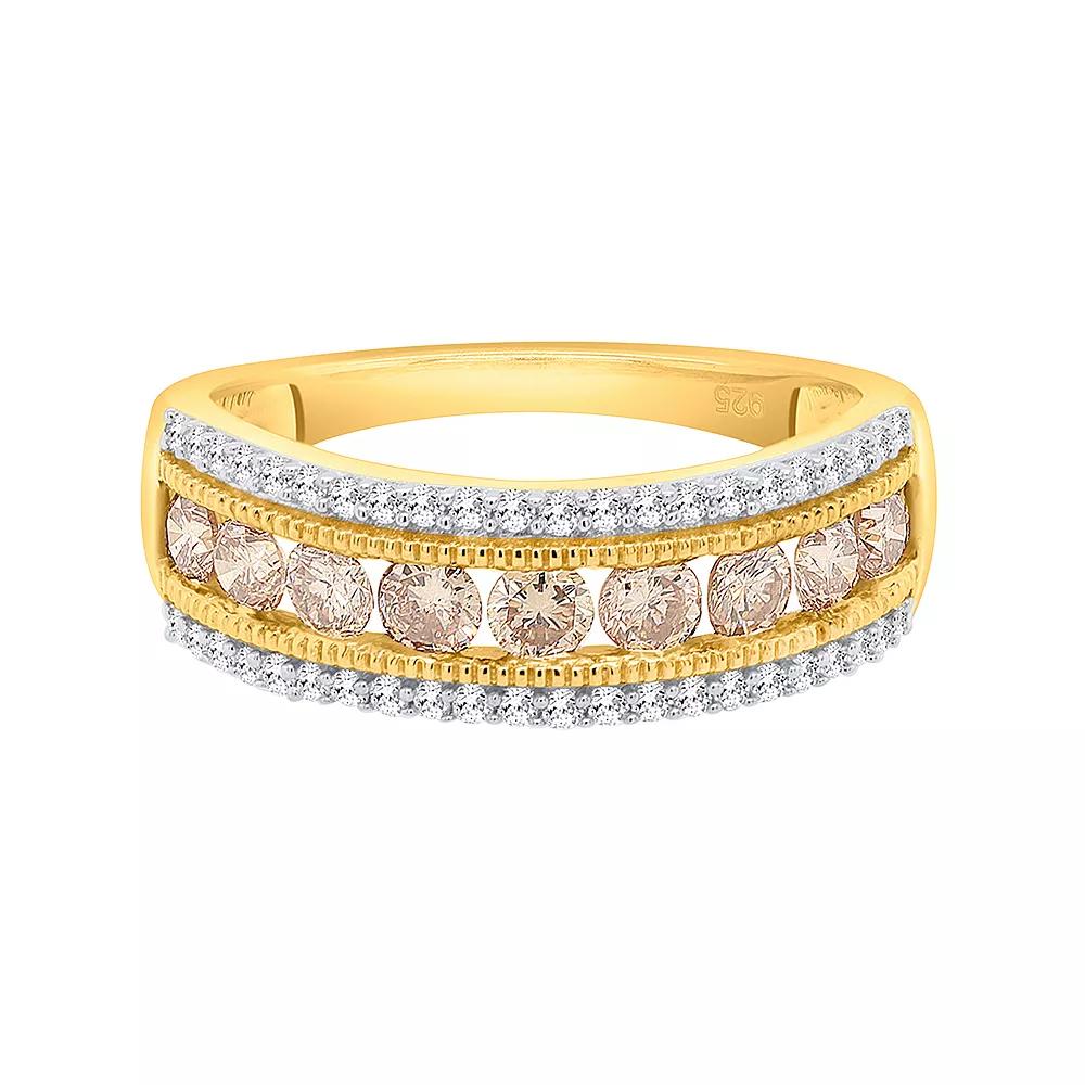 Two-Tone Sterling Silver 1 Carat T.W. Champagne & White Diamond Band Ring, Women's,  Product Image