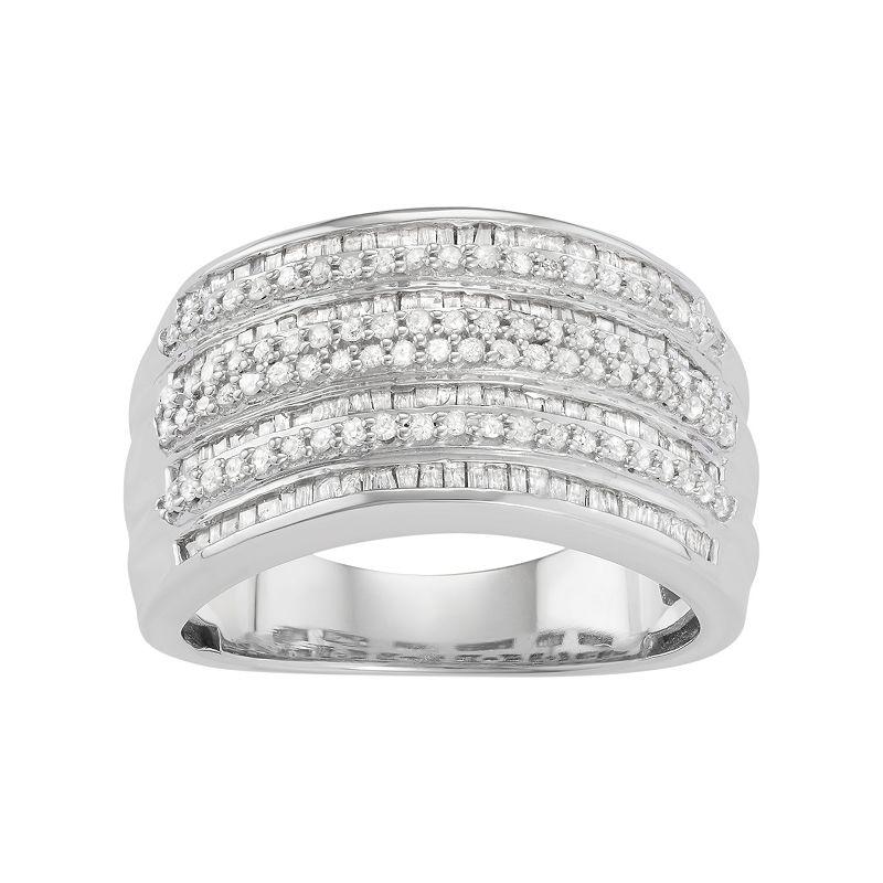 Jewelexcess Sterling Silver 1 Carat T.W. Diamond Multirow Ring, Women's,  Product Image