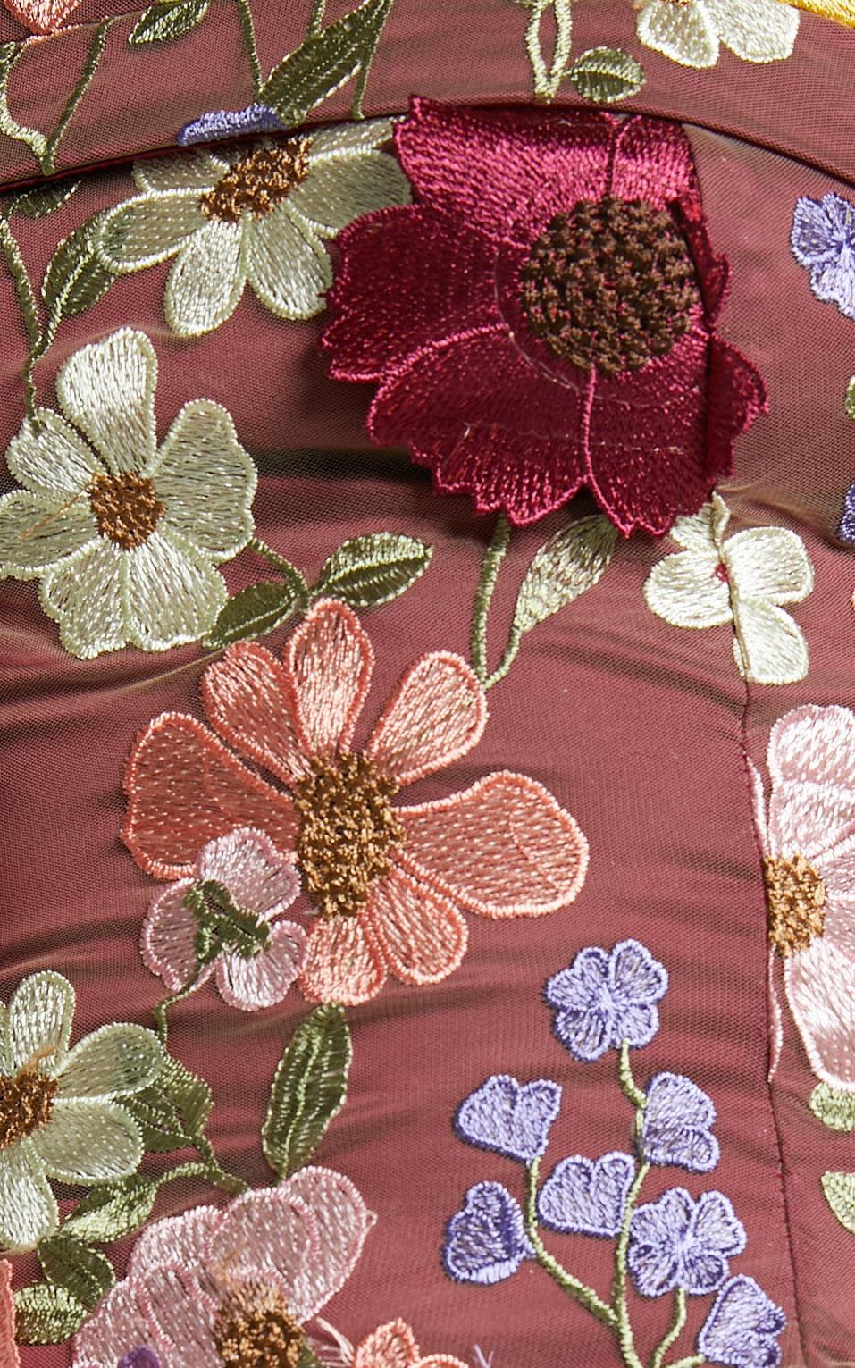 Wren Mini Dress - Strapless Bodycon Garden Flowers Dress in Burgundy Product Image