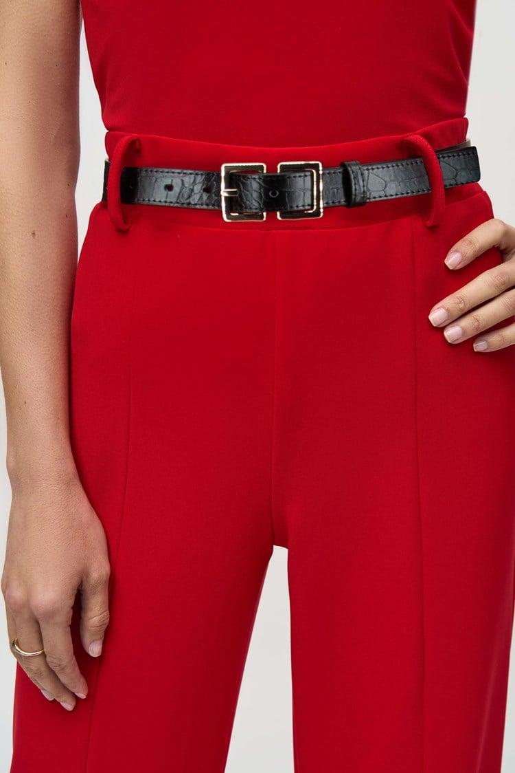 Silky Knit Belted Wide-Leg Pants- Lipstick Red Product Image