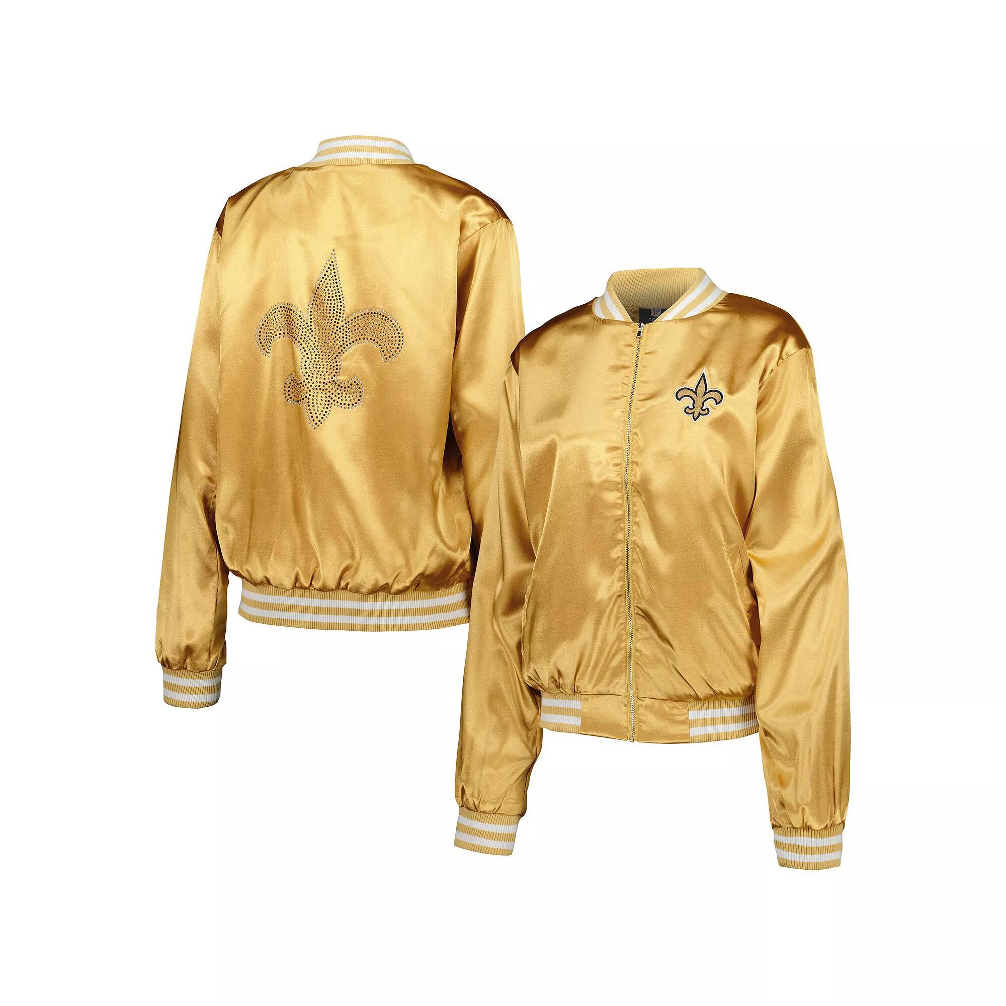 Women's Cuce  Gold New Orleans Saints Rhinestone Full-Zip Varsity Jacket, Size: 5XL Product Image