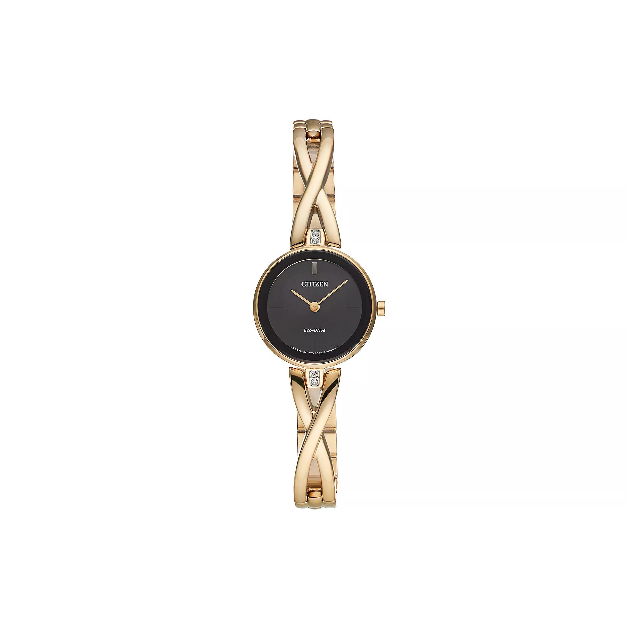 Citizen Eco-Drive Womens Silhouette Crystal Stainless Steel Half-Bangle Watch - EX1422-54E, Gold Tone Product Image