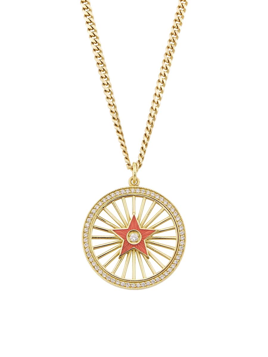 Womens 18K Yellow Gold, Enamel & 0.26 TCW Diamond Starburst Pendant Necklace Product Image