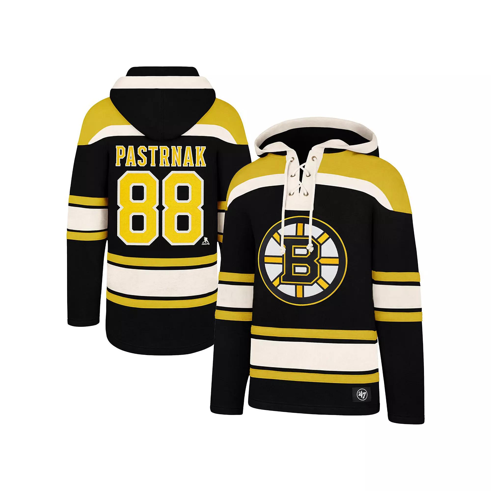 Men's '47 David Pastrnak Black Boston Bruins Big & Tall Lace-up Pullover Hoodie, Size: 3XLT Product Image
