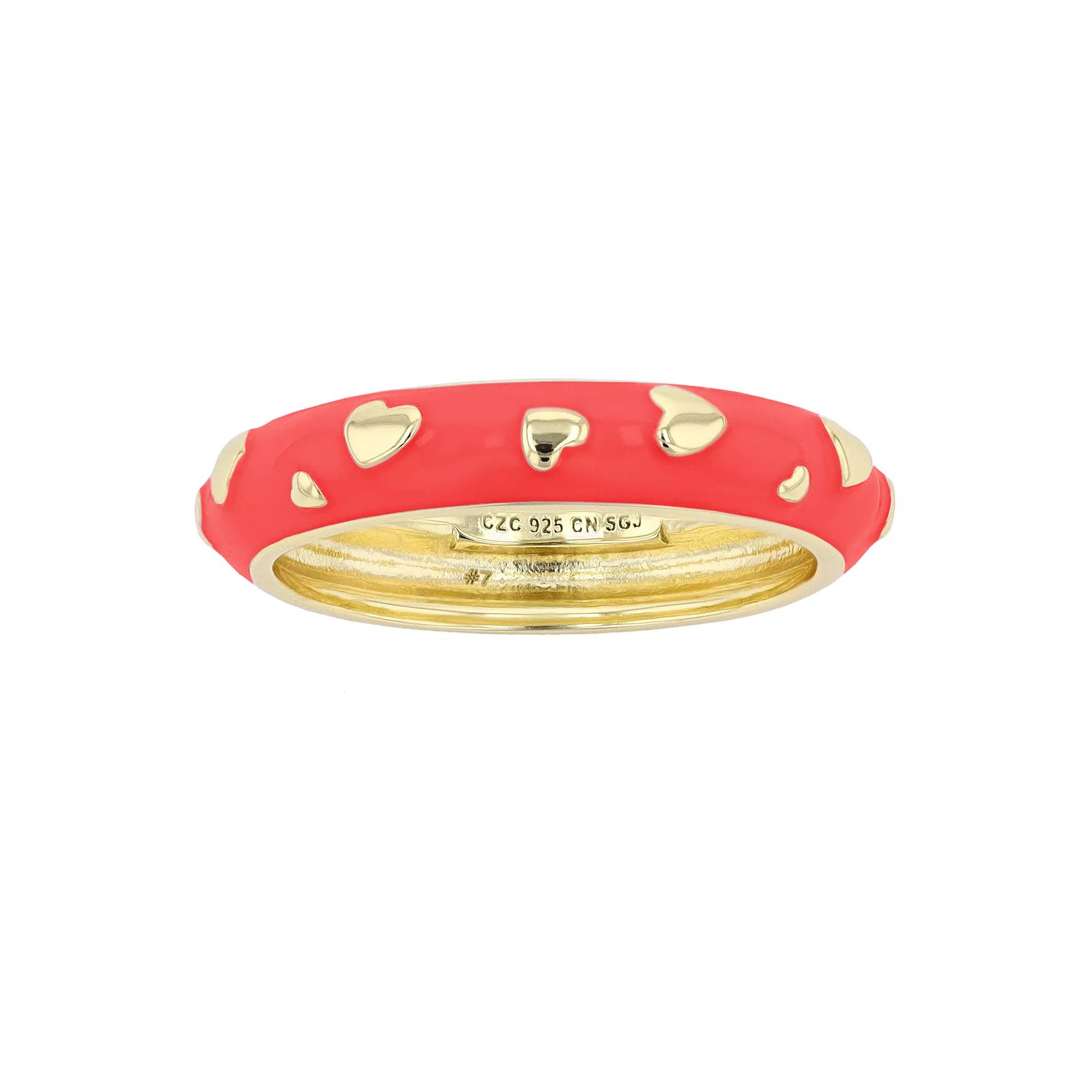 Gold Tone Lavender Lilac Purple Enamel Heart Stacking Band Ring, Womens Gold Tone Red Product Image