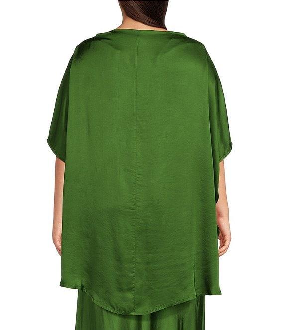 Bryn Walker Plus Size Coordinating Debo Viscose Satin Drape Boat Neck Cap Sleeve High-Low Tunic Product Image