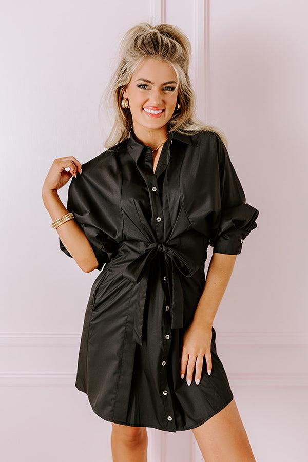 Mykonos Stroll Button Down Mini Dress in Black Product Image