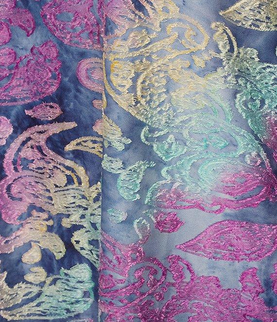 Calessa Plus Size Burnout Knit Tie-Dye Crew Neck 3/4 Sleeve Asymmetrical Hem Tunic Product Image