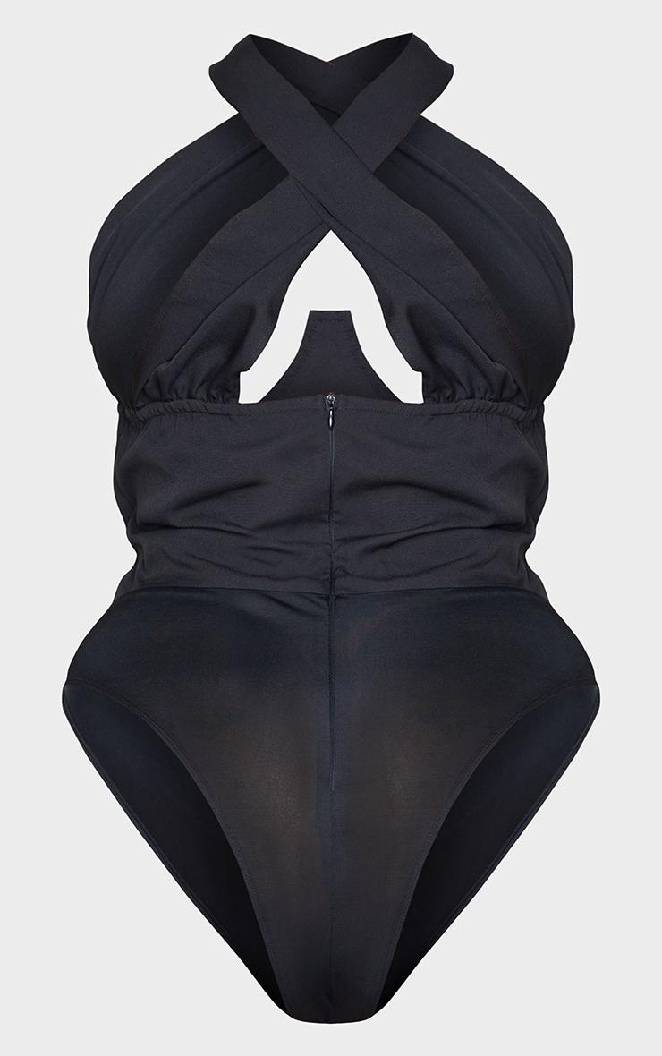 Plus Black Woven Cross Front Underwired Bodysuit Product Image