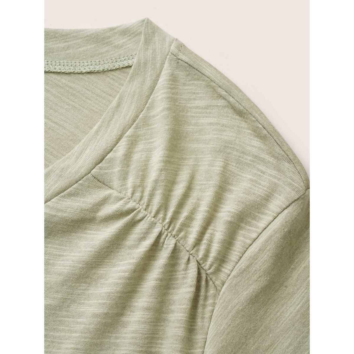 Plus Size Plain Ruffle Sleeve Heather V Neck T-shirt Sage Women Casual Plain V-neck Everyday T-shirts BloomChic 28/5X Product Image