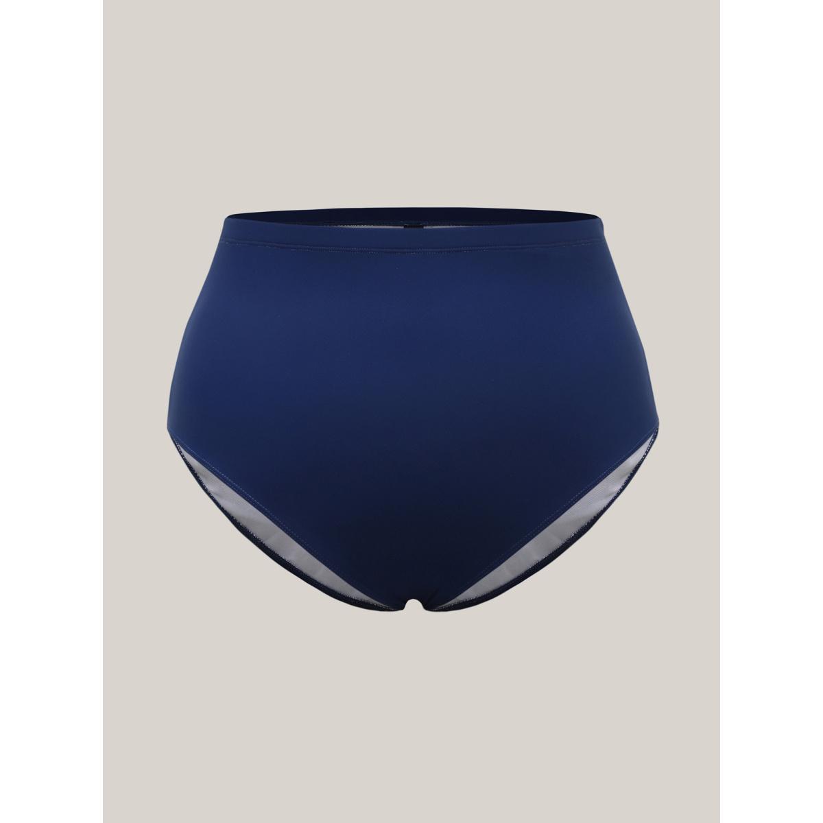 Plus Size Color-Block Surplice Neck Adjustable Swim Dress Women's Swimwear Mediumblue Beach Bodycon Overlap Collar High stretch Curve Swim Dresses BloomChic 12/L Product Image