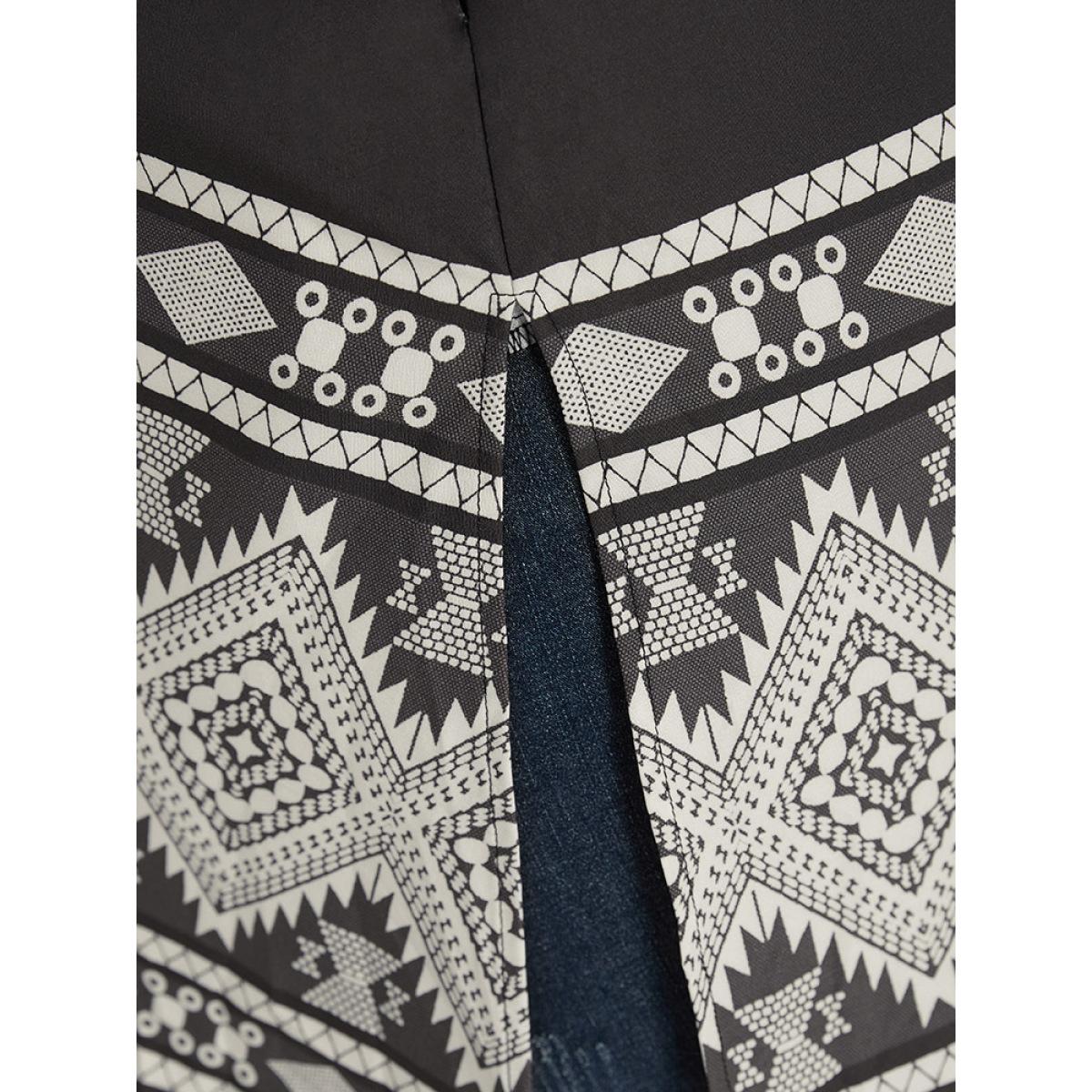 Plus Size Boho Print Open Front Pocket Split Hem Kimono Women Black Casual Printed Loose Pocket Dailywear Kimonos BloomChic 30/6X Product Image