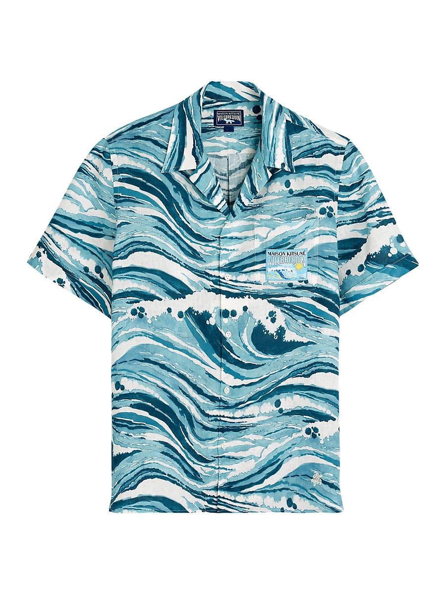 x Maison Kitsune Mens Wave Linen Shirt Product Image