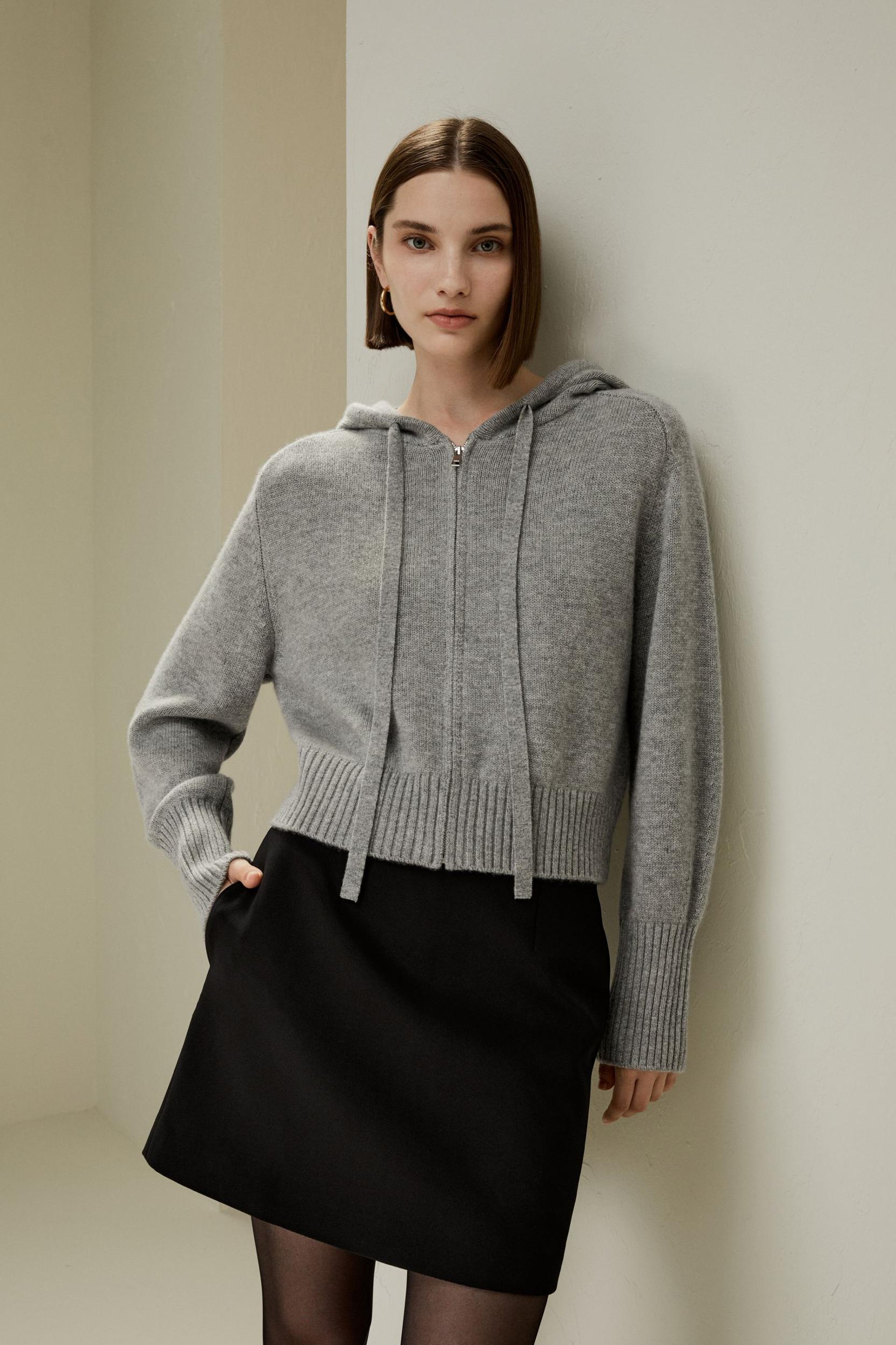 Short Zip-Up Wool Cashmere Hoodie Product Image
