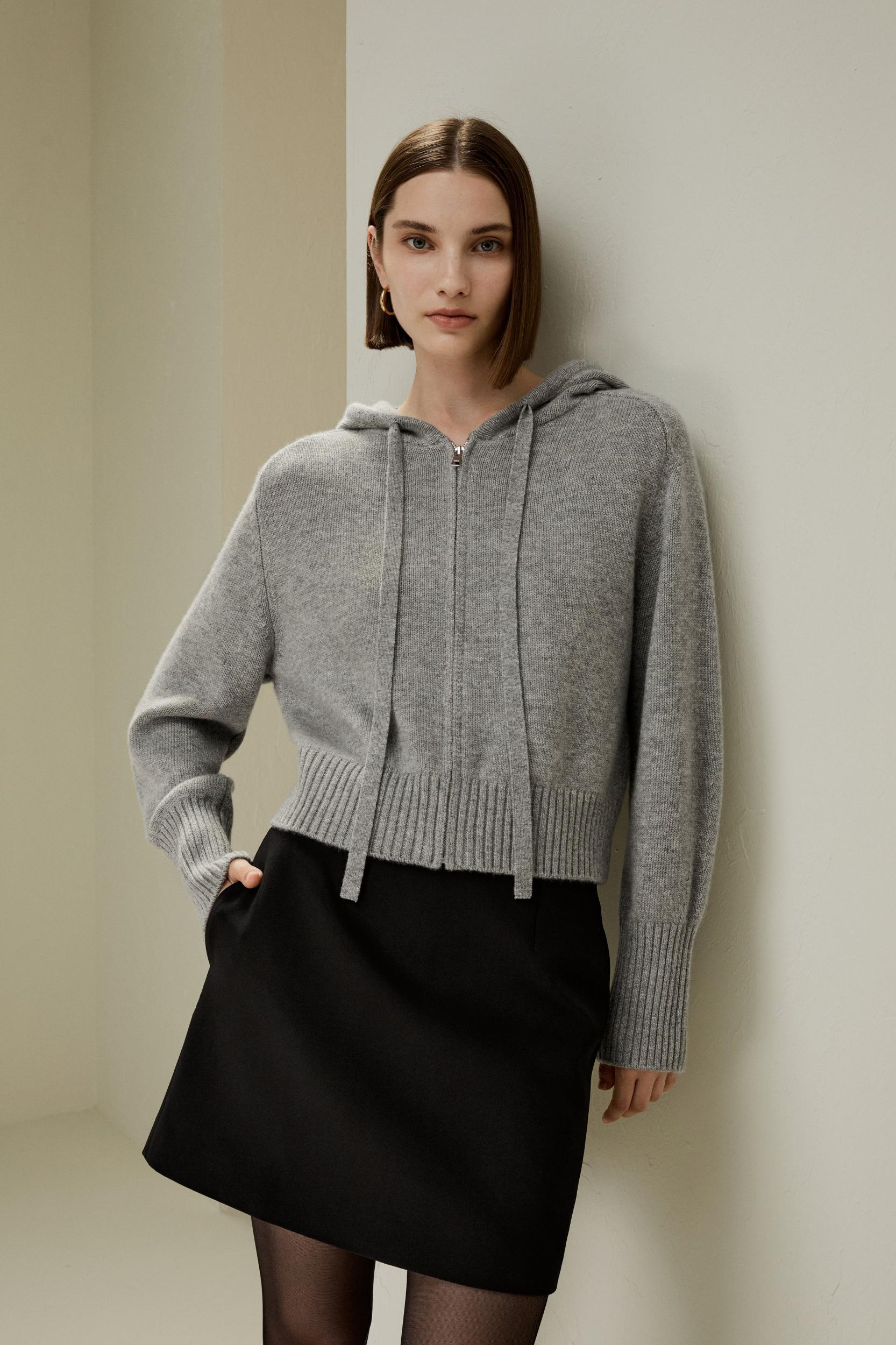 Short Zip-Up Wool Cashmere Hoodie Product Image