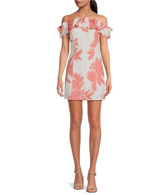 Lucy Paris Kynzie Floral Print Off-The-Shoulder Ruffle Sheath Dress Product Image