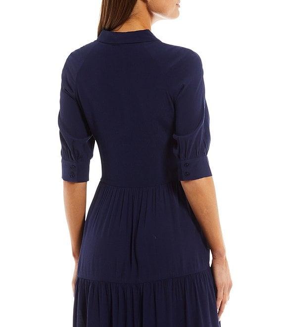 A Loves A Button Down Collar Short Balloon Cuff Sleeve Tiered Waistless Midi Shirt Dress Product Image