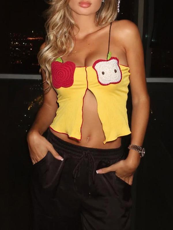 Apple Knitted Cropped Embroidered Tank Top Product Image