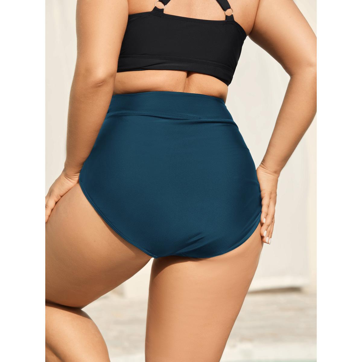 Plus Size Cross High Waist Ruched Swim Bottoms Women's Swimwear Aegean Resort Overlapping High stretch Skinny High Rise Curve Swim Bottoms BloomChic 28/5X Product Image