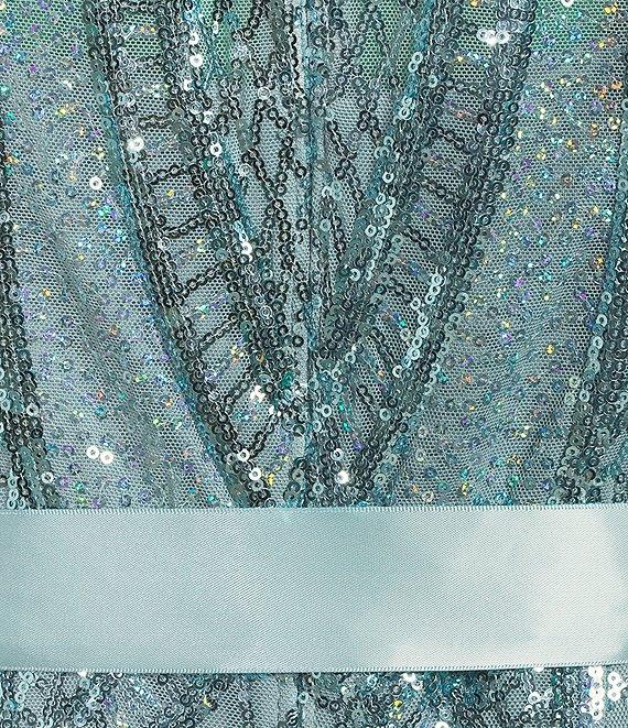 R & M Richards Short Sleeve Crew Neck Godet Skirt Beaded Rainbow Sequin Power Mesh Gown Product Image