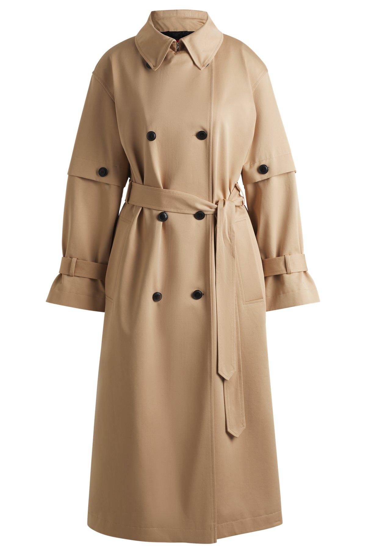 HUGO - Cotton trench coat with double-breasted front - Light Beige Product Image