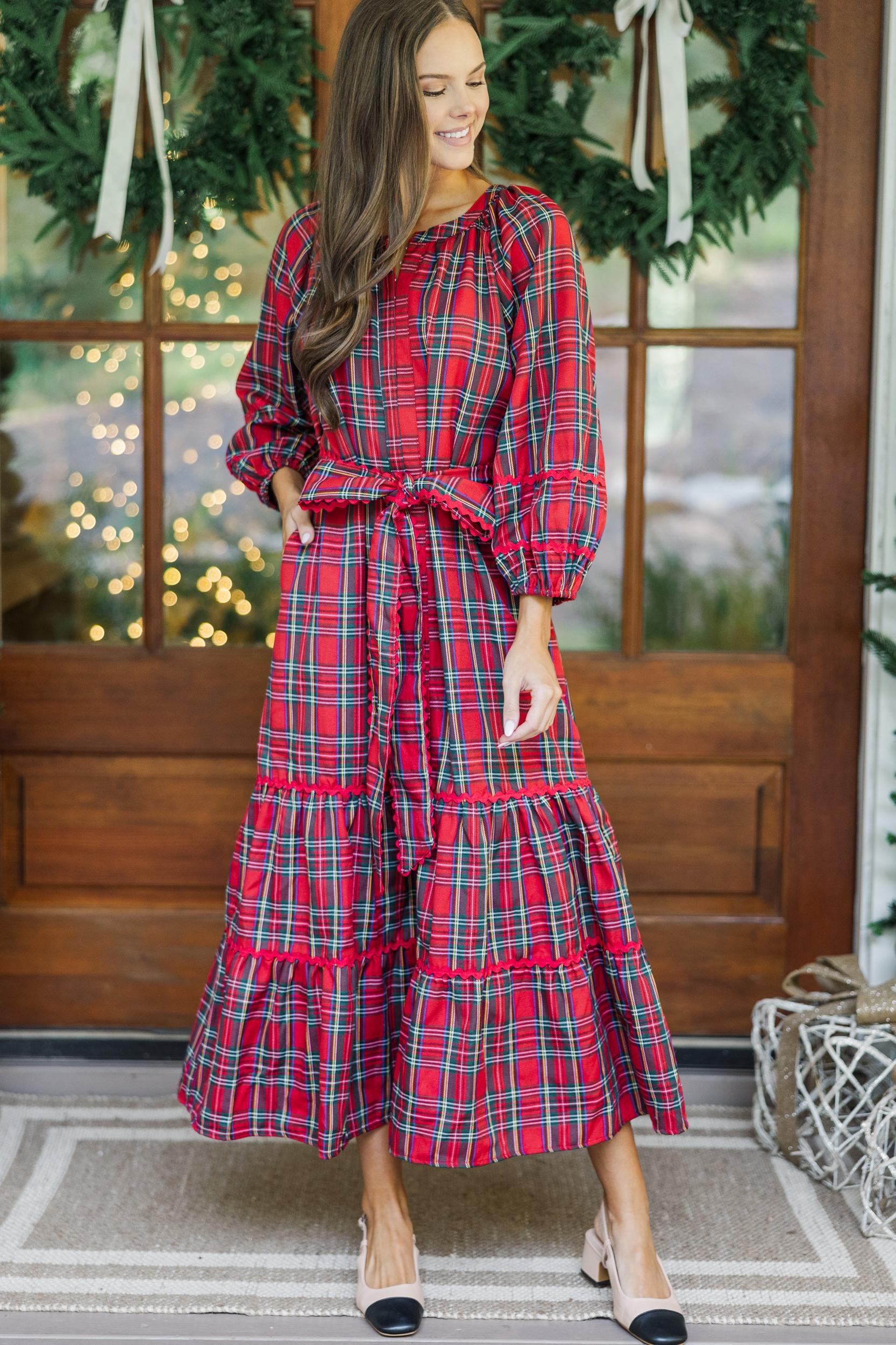 All Good Things Red Plaid Midi Dress Female Product Image