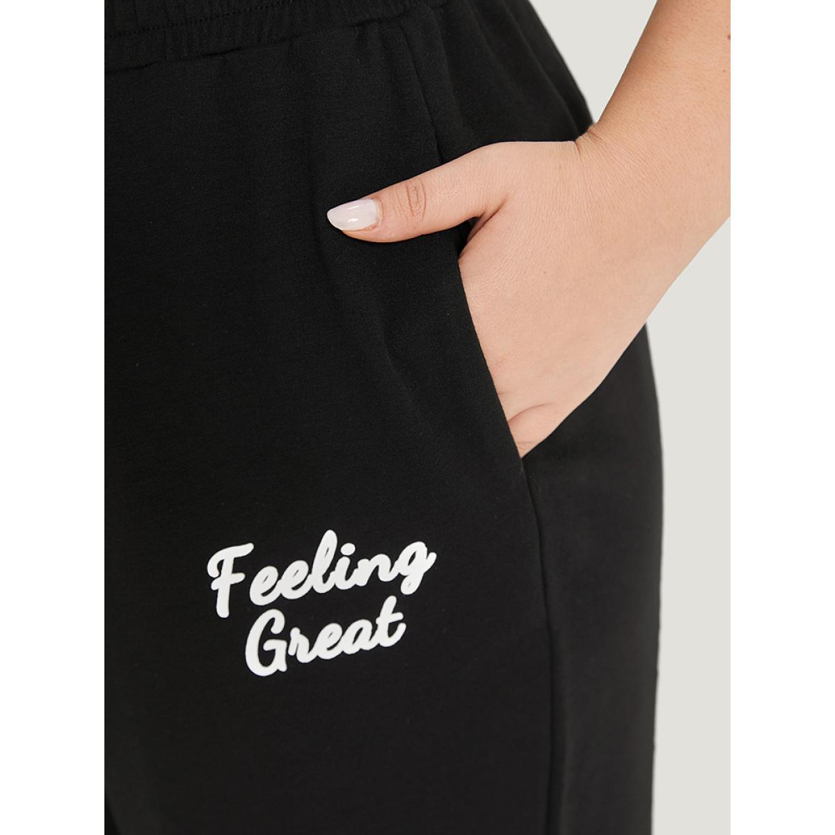 Supersoft Essentials Letter Print Elastic Waist Pocket Sweatpants Black Plus Size Women Casual Dailywear Printed 26/4X Bloomchic Product Image