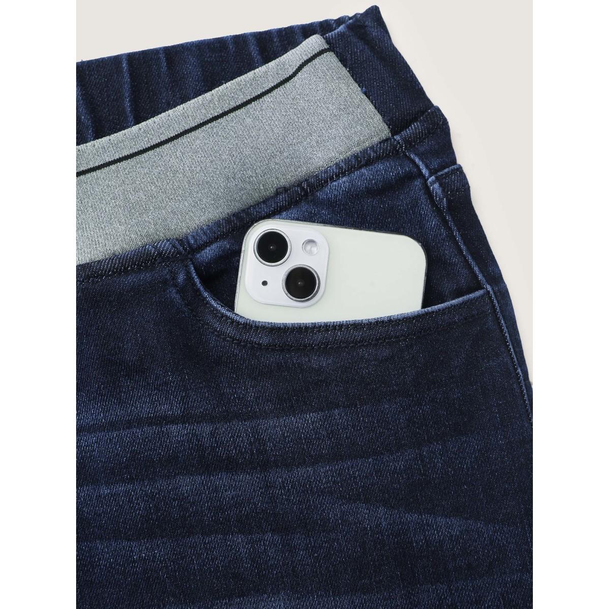 Plus Size Supersoft Rubber Wide Waist Skinny-Fit Jeans Women Darkindigo Leisure High stretch Slanted pocket Jeans BloomChic 20/2X Product Image