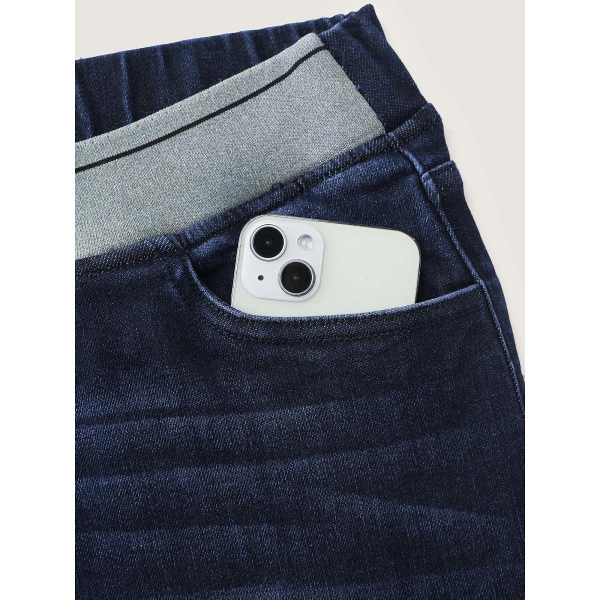 Plus Size Supersoft Rubber Wide Waist Skinny-Fit Jeans Women Darkindigo Leisure High stretch Slanted pocket Jeans BloomChic 20/2X Product Image