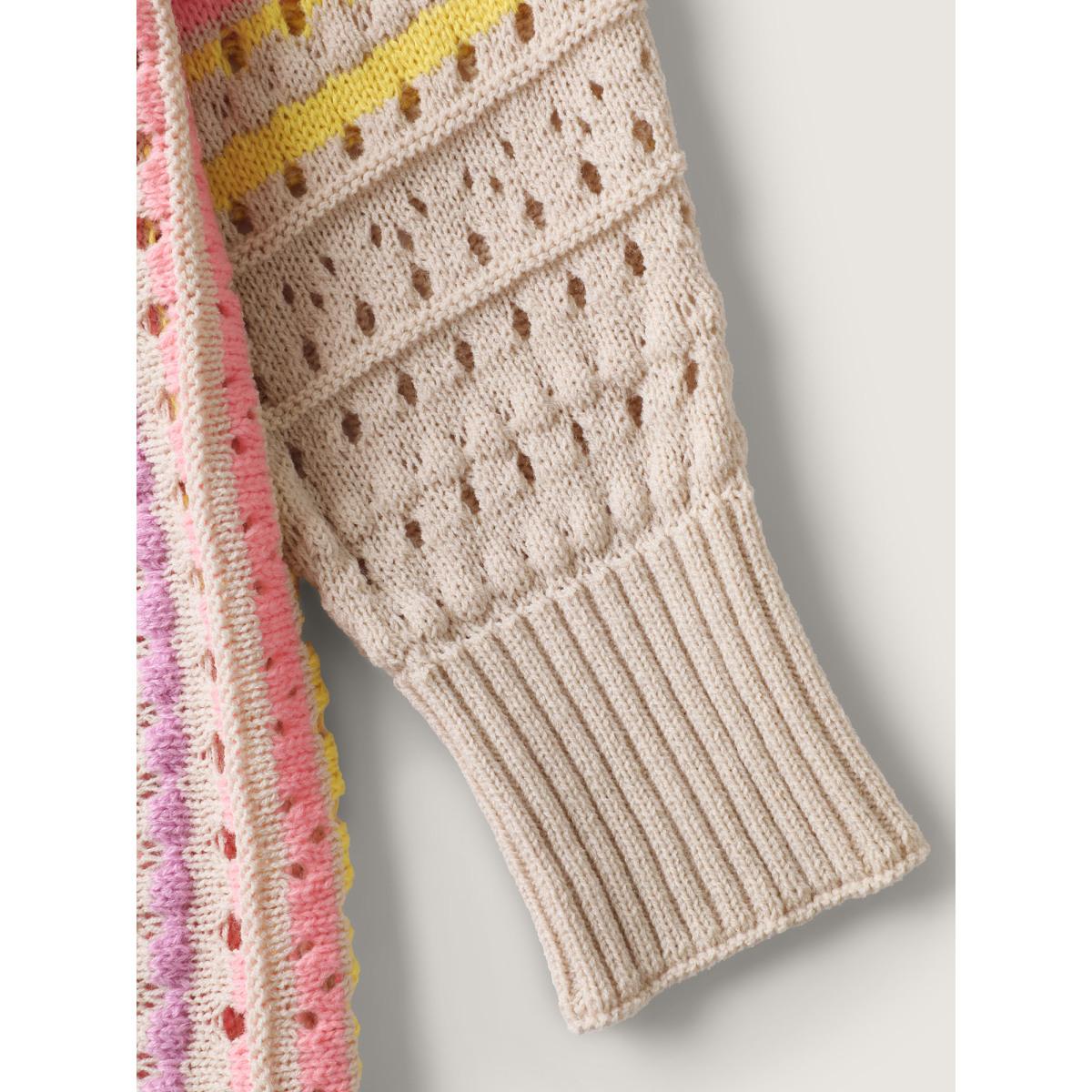 Plus Size Textured Cut-Out Striped Knit Cardigan Apricot Women Playful Loose Long Sleeve Casual Cardigans BloomChic 22-24/3X Product Image