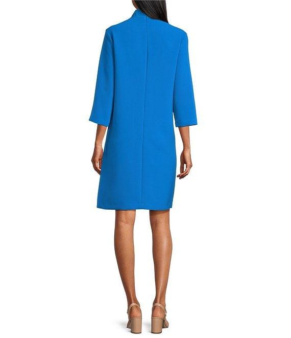 Caroline Rose Taylor Crepe Split Mandarin Collar 3/4 Sleeve A-Line Dress Product Image