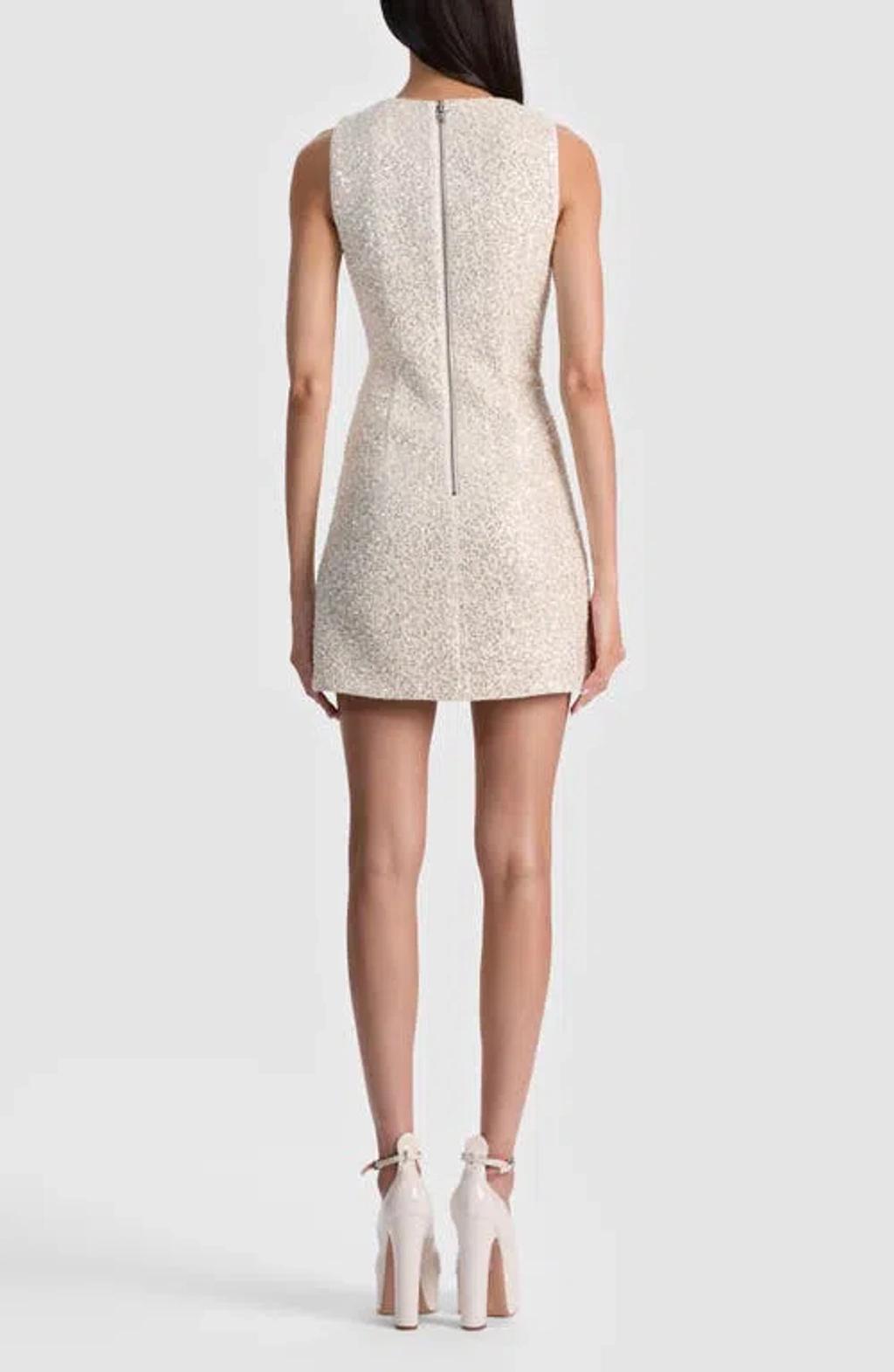ALICE AND OLIVIA Cade Embellished Sleeveless Shift Dress In White Product Image