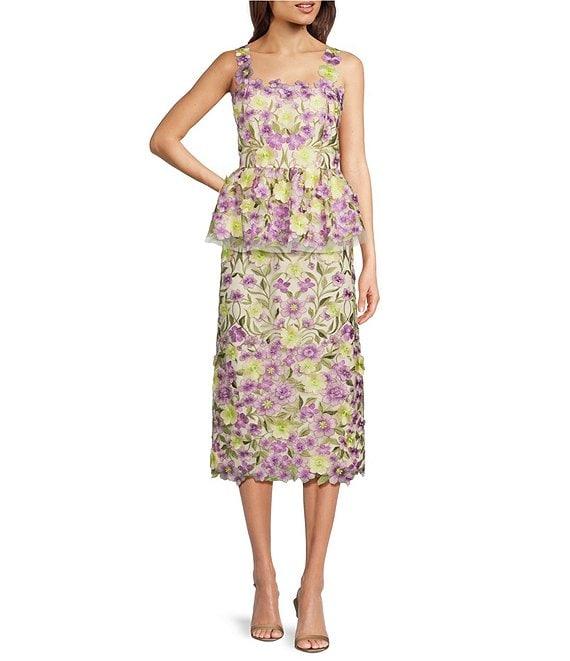 Muse by Marchesa Cynthia Floral Novelty Embroidered Pencil Midi Skirt Product Image