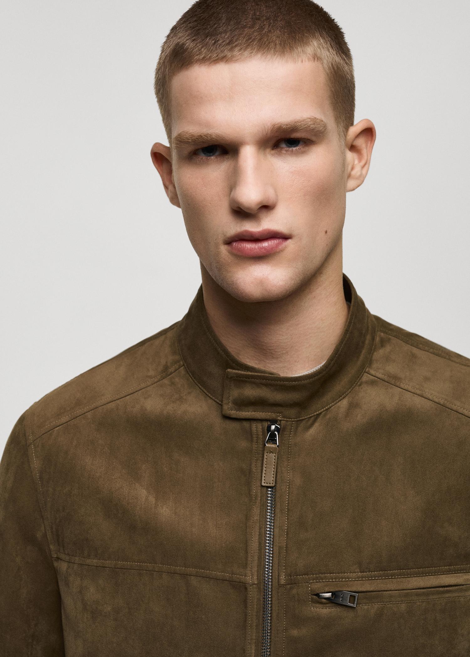Suede-effect biker jacket - Men | MANGO USA Product Image