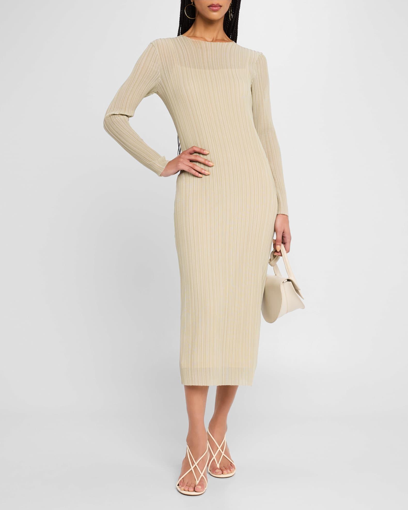 Long-Sleeve Ribbed Midi Dress Product Image