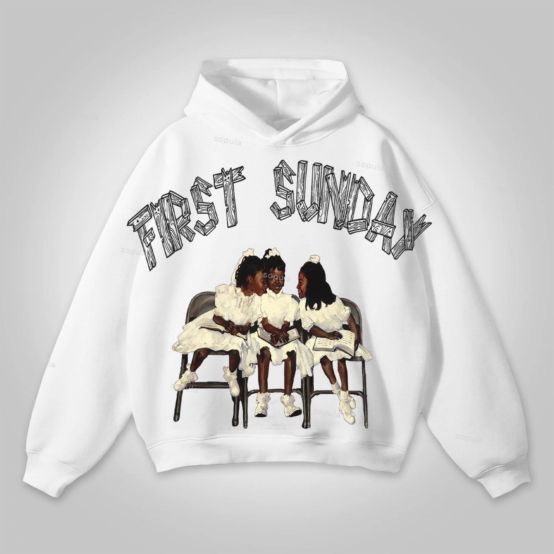 Vintage First Sunday Faith Graphic Simple Pocketless Hoodie Product Image
